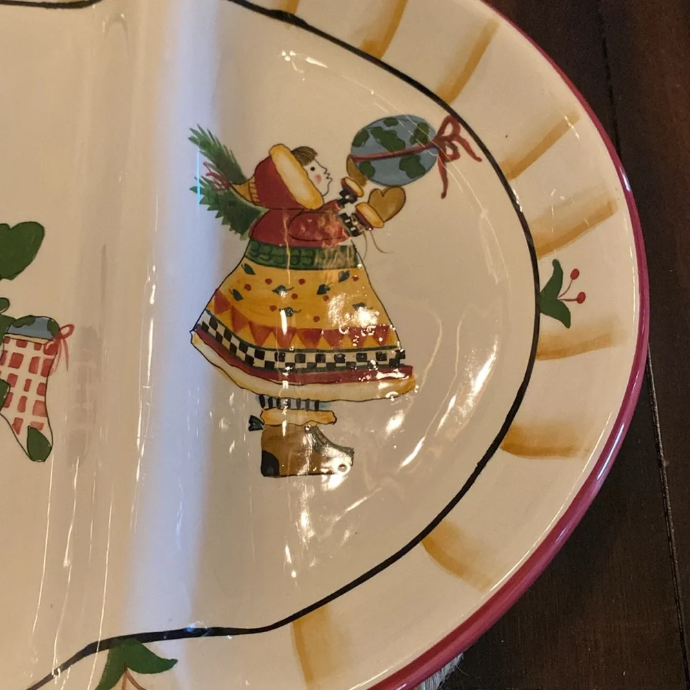 CHRISTMAS IN JULY! HTF Debbie Mumm by Sakura divided holiday serving platter